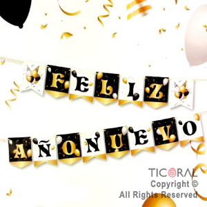 BANDERIN FELIZ AO NUEVO CON STAMPING x 1